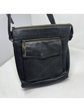Vintage Fossil Black Pebble Leather Crossbody Purse Handbag Key